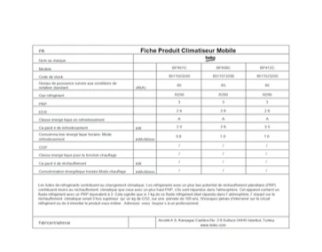 Climatiseur mobile Beko BP412C