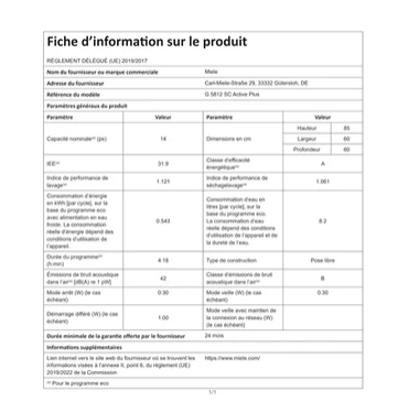 Lave-vaisselle pose libre Miele G 5812 SC Blanc