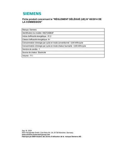 Four encastrable Siemens hb272abb3, iQ300