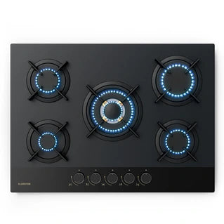 Plaque gaz KLARSTEIN Goldflame Nano Plaque de cuisson gaz 5 brûleurs en laiton 8 kW Table de cuisson à gaz - Gaz naturel/GPL
