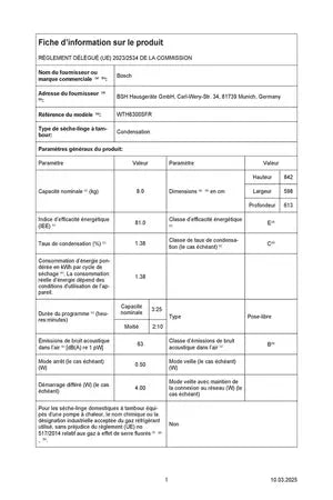 Sèche-linge pompe à chaleur Bosch WTH8300SFR