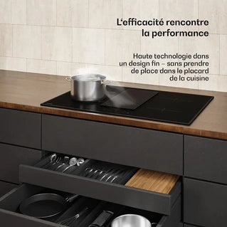 Plaque de cuisson avec hotte intégrée KLARSTEIN Velaire Plaque à induction avec Hotte aspirante intégrée 80 cm élégante minimaliste 8400W Noir