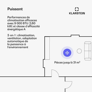 Climatiseur mobile KLARSTEIN Aero Ring 9K Climatiseur mobile smart 9000 BTU pour max. 31 m² avec commande vocale Blanc