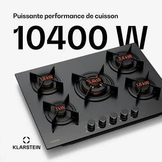 Plaque gaz KLARSTEIN Goldflame Nano Plaque de cuisson gaz 5 brûleurs en laiton 8 kW Table de cuisson à gaz - Gaz naturel/GPL