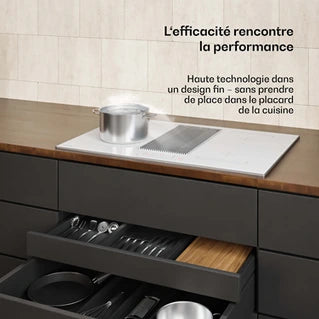 Plaque de cuisson avec hotte intégrée KLARSTEIN Velaire Plaque induction avec Hotte aspirante intégrée 4 Zones 7400W 80cm Curseur Tactile Minuterie