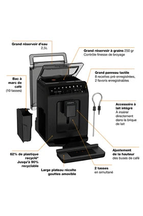 Machine à café à grain Krups EVIDENCE ECO-DESIGN 8 BOISSONS Préréglées EA897B10