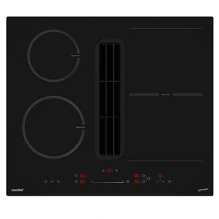 Plaque de cuisson avec hotte intégrée Comfee Table de cuisson à induction aspirante 60 cm 4 foyers + hotte intégrée 638m³/h avec kit évacuation plinthe, 7400W, A++