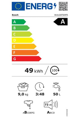 Lave-linge hublot Bosch Série 6 front 9 kg max. 1400 tr/min WUU28T69FR