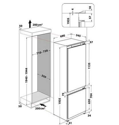 Réfrigérateur congélateur en bas Whirlpool SP408102FR - Encastrable 194 cm