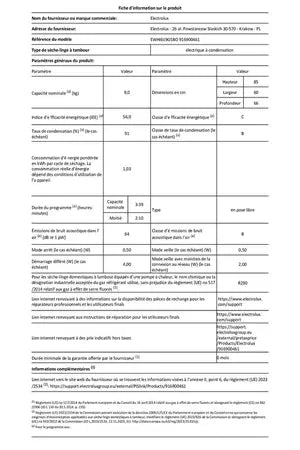 Sèche-linge pompe à chaleur Electrolux EWHI619G5BO 9 kg