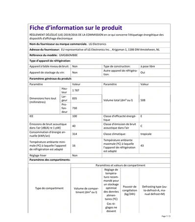 Réfrigérateur multi-portes Lg GMG860MBBE