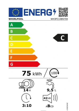 Lave-vaisselle pose libre Whirlpool WH3FC14BN70X INOX