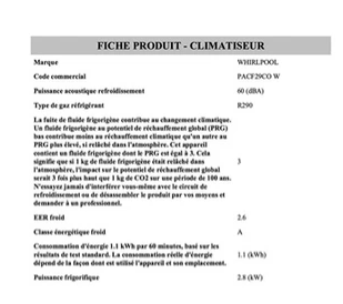 Climatiseur mobile Whirlpool PACF29COW