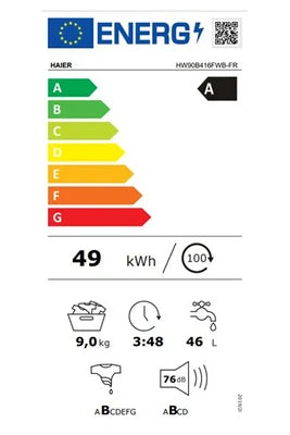 Lave-linge hublot Haier HW90B416FWB-FR
