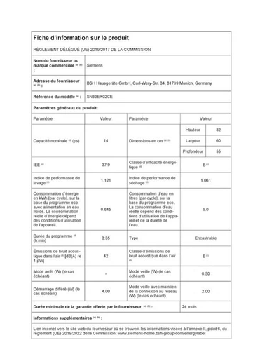 Lave-vaisselle encastrable Siemens SN63EX02CE - ENCASTRABLE 60 CM