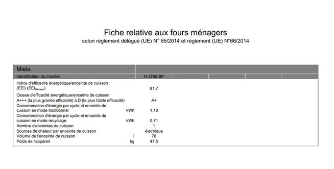 Four encastrable Miele H 2766 BP